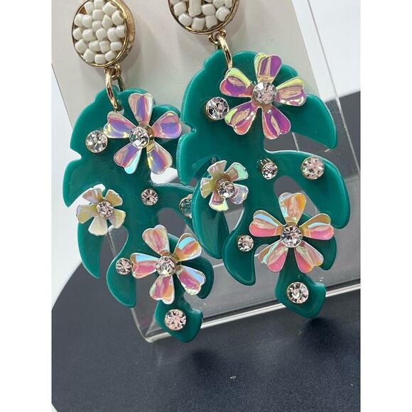 Betsey Johnson Tropical Leaf‎ Flowers Crystals Green Dangle
Earrings New - Picture 3 of 11
